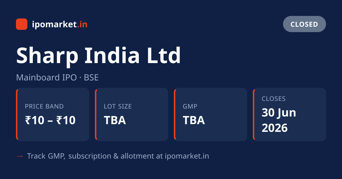 Sharp India Ltd IPO — Date, GMP, Price Band, Allotment | IPO Market